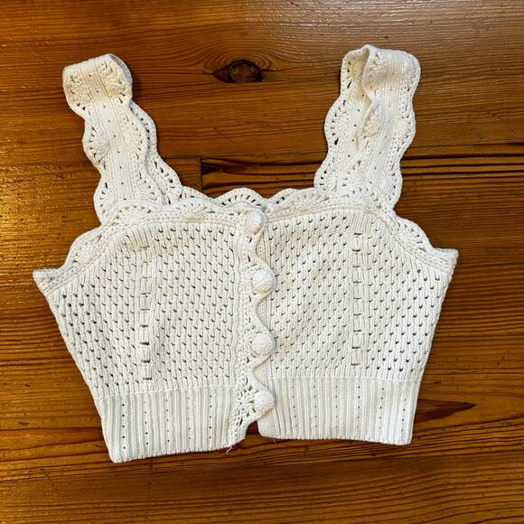 English Factory scalloped white crochet cropped button tank top SIZE L - Picture 1 of 5